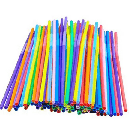 100 Disposable Straws | Flexible Plastic Straws | Striped Multi Color Rainbow Drinking Straws | Bendy Straw Bar Accessories - THELOOTSALE