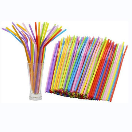100 Disposable Straws | Flexible Plastic Straws | Striped Multi Color Rainbow Drinking Straws | Bendy Straw Bar Accessories - THELOOTSALE