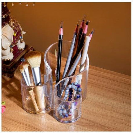 3 Compartments Cosmetic Makeup Organizer Acrylic Lipstick Holder Display Stand Nail Polish Eyebrow Pencil Storage Box Toothbrush Holder Stationary Holder - THELOOTSALE