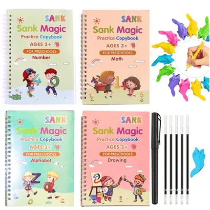 4pcs Set Sank Magic Practice Learning Books and Pen Set | Comfy Kindergarten Handwriting Set | Life Pigment Copy Book | Tracing Workbook with Pens & Aid Pen Grips - THELOOTSALE