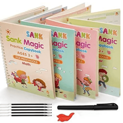 4pcs Set Sank Magic Practice Learning Books and Pen Set | Comfy Kindergarten Handwriting Set | Life Pigment Copy Book | Tracing Workbook with Pens & Aid Pen Grips - THELOOTSALE