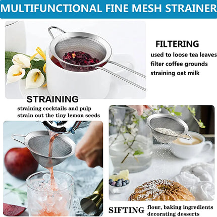Fine Mesh Strainer Stainless Steel Tea Sieve Strainer with Long Handle - THELOOTSALE
