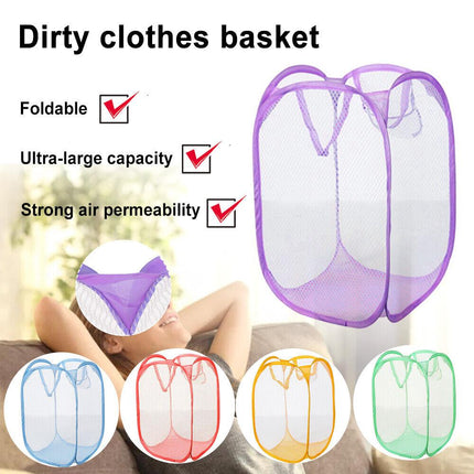 Foldable Pop-Up Net Laundry Basket | Home Clothes Storage Mesh Washing Basket Bin Hamper (Large) - THELOOTSALE