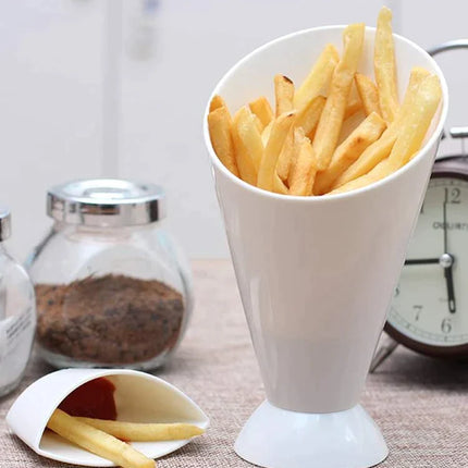 French Fries Holder & Ketchup Dipper Snack Chips White Cone Stand - THELOOTSALE