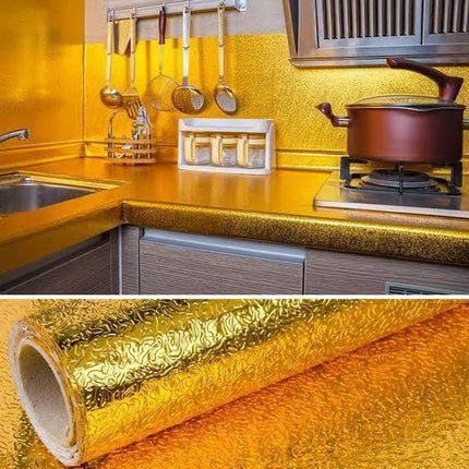 Golden/Silver Waterproof Oil-Proof Self-Adhesive Aluminum Foil Sticker | Self Adhesive Wallpaper Sticker Sheet for Kitchen Stove Wall - THELOOTSALE