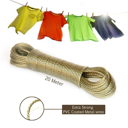 Heavy Duty Retractable PVC-Coated Metal Clothes Line Laundry Rope Cloth Drying 20 Meter Metal Wire - THELOOTSALE