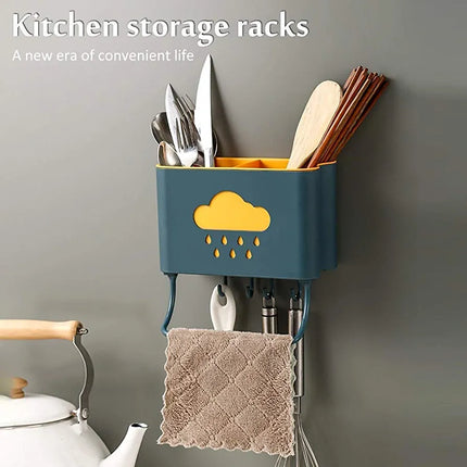 Kitchen Cloud Shelf | Wall Mounted Cutlery Drainer Rack with Drip Tray | Utensils Organizer Spoon Fork Chopsticks Holder Caddy | Kitchen Storage Organizer - THELOOTSALE