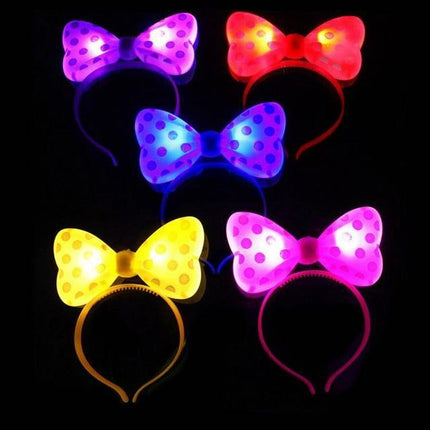 LED Luminous Fancy Glow Light Blinking Flashing Girls Polka Dot Bowknot Headband Hair Catcher - THELOOTSALE