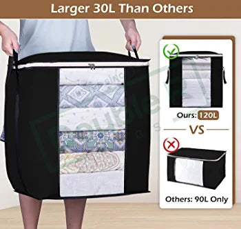 Pack of 1/3/5/10 Charcoal PVC Clothes Storage Organizer Black | Heavy Duty Large Storage Bags, Folding Cloth Storage Clothing Bags - THELOOTSALE
