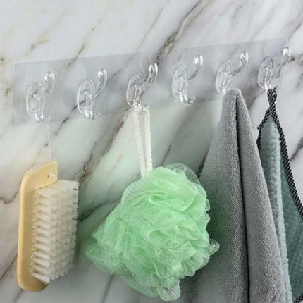 Self-Adhesive Reusable Transparent Sticky 6 Hooks Hanger - Punch-Free Nail-Free Multi-Purpose Self-Sticking Hanger Clips - THELOOTSALE