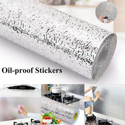 Silver Waterproof Oil-Proof Self-Adhesive Aluminum Foil Sticker | Self Adhesive Wallpaper Sticker Sheet for Kitchen Stove Wall - THELOOTSALE