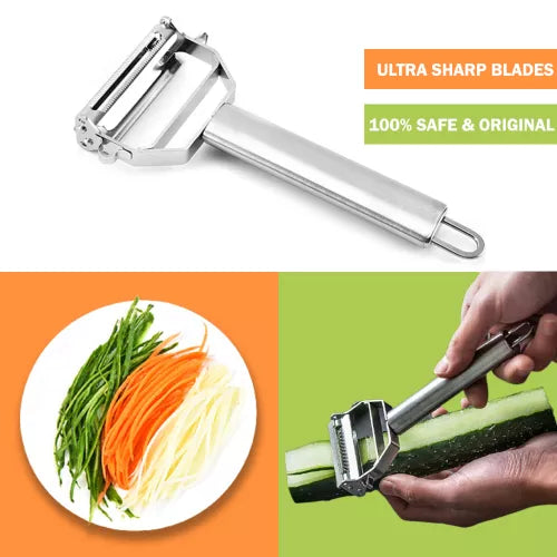Stainless Steel Julienne Peeler & Vegetable Peeler Multifunction  Double-sided Blade Vegetable Cutter and Fruit Slicer Dual Blade(Silver)