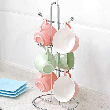 Stainless Steel Chrome 6-Cup/Mug Hanging Iron Holder Stand