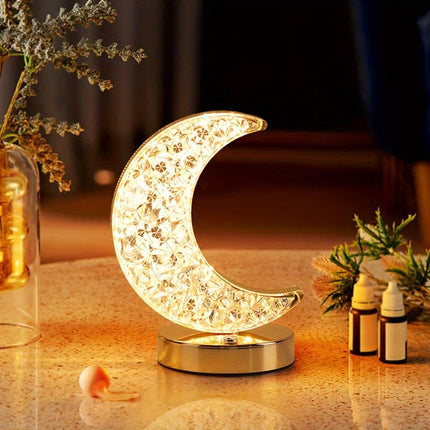 1pc Crystal Moon Table Lamp, Touch Control Table Lamp, Stepless Dimmable Nightstand Lamp, For Bedroom With 3 Colors Changing, For Living Room Ramadan Decorations Ramadan - THELOOTSALE