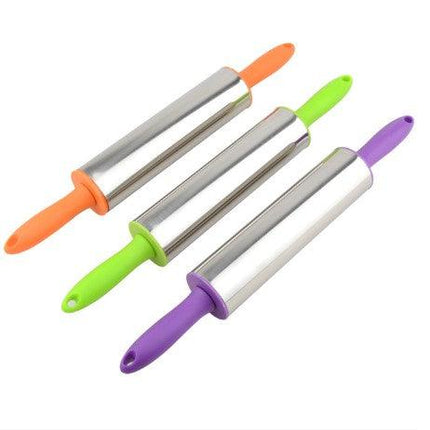 1PC Stainless Steel Rolling Pins With Plastic Handle Smooth Non-Stick Dough Roller - THELOOTSALE