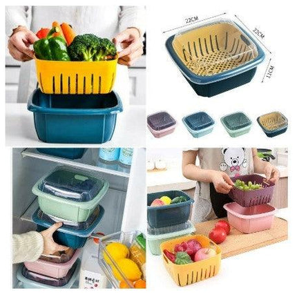 2-Layer Vegetables Fruits Storage Refrigerator Strainer Basket - THELOOTSALE