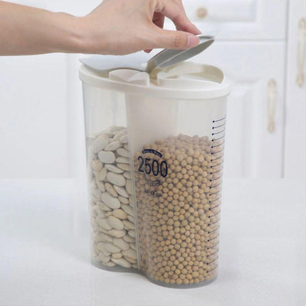2-Partition 2500ml Capacity Cereal Beans Oats Food Storage Container Dispenser Jar - THELOOTSALE