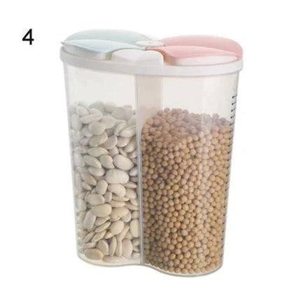 2-Partition 2500ml Capacity Cereal Beans Oats Food Storage Container Dispenser Jar - THELOOTSALE