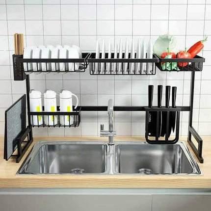 2 tier Stainless steel dish rack drain shelf kitchen organizer Metal Sink Rack Plate Stand - THELOOTSALE