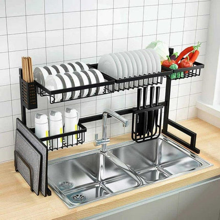 2 tier Stainless steel dish rack drain shelf kitchen organizer Metal Sink Rack Plate Stand - THELOOTSALE