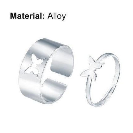 2Pcs/Set Butterfly Opening Alloy Wide Thin Hollow Couple Rings Finger Rings for Anniversary Women - THELOOTSALE