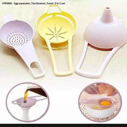 3-in-1 Function Set Funnel | Egg Yolk Separator | Tea Strainer and Funnel | 3-in-1 Multi-function Set | Pack of 3 - THELOOTSALE