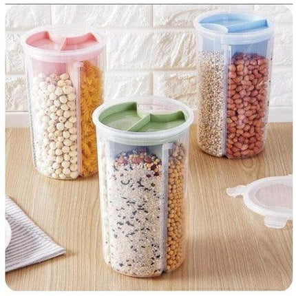3-Partition 2.2L Capacity Air-Tight Food Beans Spices Nuts Dry Fruits Storage Marshal Jar - THELOOTSALE