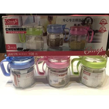 3 pcs Glass Sugar Pot Transparent Kitchen Storage Containers With Spoon, Packaging Type: Box - THELOOTSALE