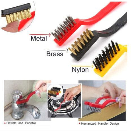 3 Pcs Metal Stove Rust Steel Brass Nylon Cleaning Wire Brush Set - THELOOTSALE
