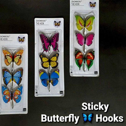 3 Pcs Sticky Butterfly Design Utility Key Hooks - THELOOTSALE