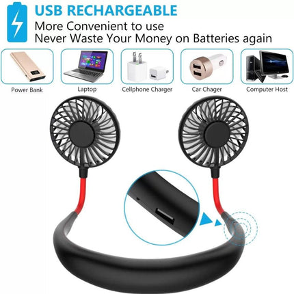 360° Adjustable USB Rechargeable Dual Neckband Wearable Outdoor 3-Gear Air Flow Sports Fan - THELOOTSALE
