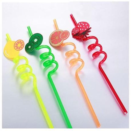 4 Pcs Reusable Fruit Shape Colorful Spiral Drinking Straws - THELOOTSALE