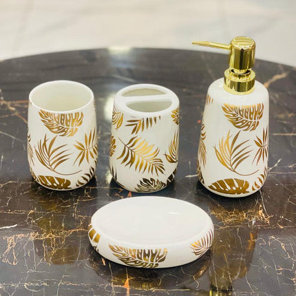4pcs Golden Leaf Ceramic Bath Set - THELOOTSALE