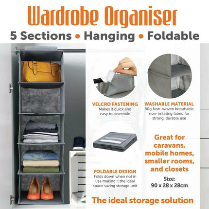 5-Layer Foldable Retractable Wardrobe Closet Clothes Hanging Organizer - THELOOTSALE