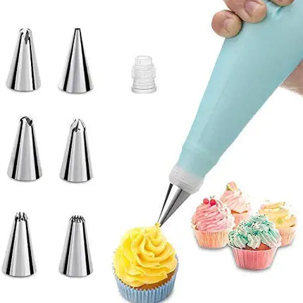 6 PCs Cake Decorating Nozzle with Piping Bag Stainless Steel Piping Cream Frosting Nozzles - THELOOTSALE