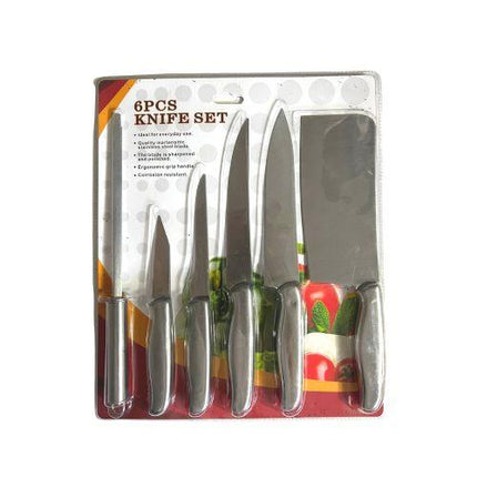 6 Pcs Stainless Steel Kitchen Knife Set | Cleaver | Chef's Knife | Bread Knife | Utility Knife | Knife Sharpener - THELOOTSALE