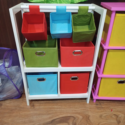 Wooden Cabinet Wardrobe Toys Books Organizer with Foldable Drawers