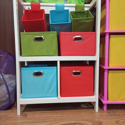 Wooden Cabinet Wardrobe Toys Books Organizer with Foldable Drawers