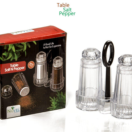 Acrylic Transparent Plastic Salt N Pepper Shaker Table Set with Black Handle | Namak Dani Set - THELOOTSALE