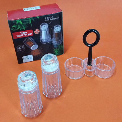 Acrylic Transparent Plastic Salt N Pepper Shaker Table Set with Black Handle | Namak Dani Set - THELOOTSALE