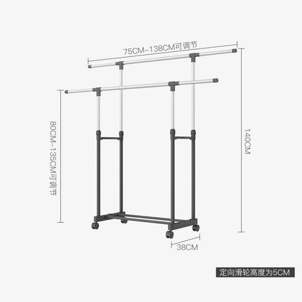 Adjustable Double-Pole Stainless Steel Clothes Drying Hanging Rack Stand with Wheels - THELOOTSALE