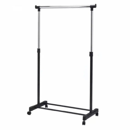 Adjustable Single-Pole Stainless Steel Wardrobe Clothes Hanging Rack Stand with Wheels Towel Stand Clothes Rack Shoe Rack Wardrobe Cabinet Almari Rack - THELOOTSALE