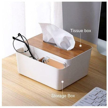 Bamboo Top Tissue Paper Organizer | Paper Organizer Dispenser Holder Office Desktop - THELOOTSALE