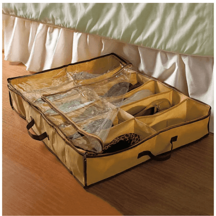 Brown Color Under Bed Transparent PVC Shoes Organizer Bag | Hard Solid Fabric with Clear Plastic Zip Cover | Store up to 12 pairs of shoes - THELOOTSALE