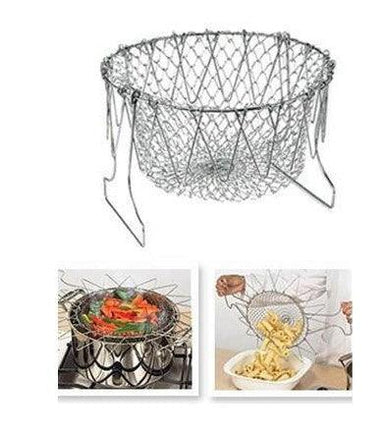 Chef Basket 12-in-1 Kitchen Tool Deluxe Boiler, Steamer, Strainer & Frying Multi-functional Collapsible Mesh Basket Foldable - THELOOTSALE