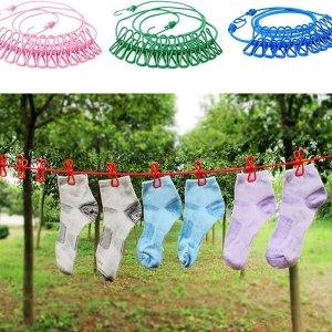 Cloth Drying Rope with Hooks Portable Travel Clothesline Adjustable Elastic Travel Camping Retractable Clothes line with 12 PCS Clips for Travel Outdoor Indoor Travel Clothesline Rope - THELOOTSALE
