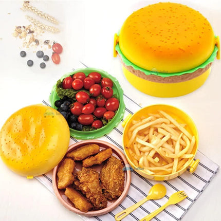 Creative Moisture-Proof 2-Layer Burger-Shaped Kids Tiffin Lunch Box - THELOOTSALE