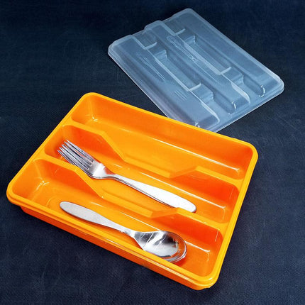 Cutlery Organizer Tray with Cover Kitchen Drawer Cutlery Spoon Fork Knife Organizer Box With Cover - THELOOTSALE