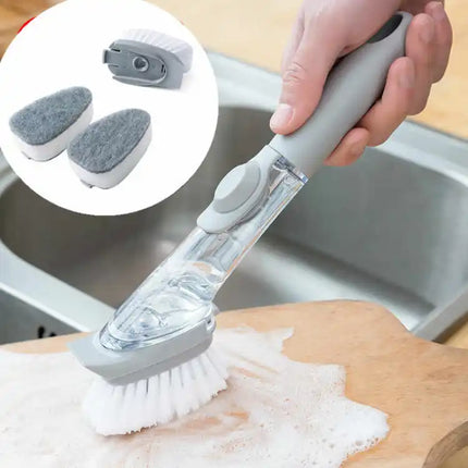 Kitchen Cleaning Brush Scrubber Dish Bowl Washing Sponge With Refill Liquid Soap Dispenser Kitchen Pot Cleaner Tool Long Handle Sponge