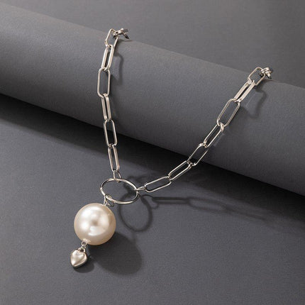 Elegant Bohemian Silver Big Pearl Pendant Choker Necklace | Alloy Metal Thick Chain Choker Jewelry Collar Fashion Jewelry - THELOOTSALE